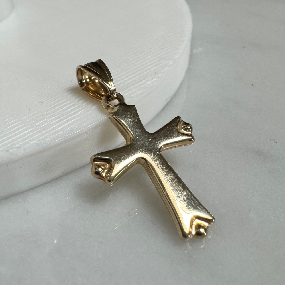 💰 SOLD 💰14K Yellow Gold Ball Ended Cross Pendant Two-Sided Cross Pendant